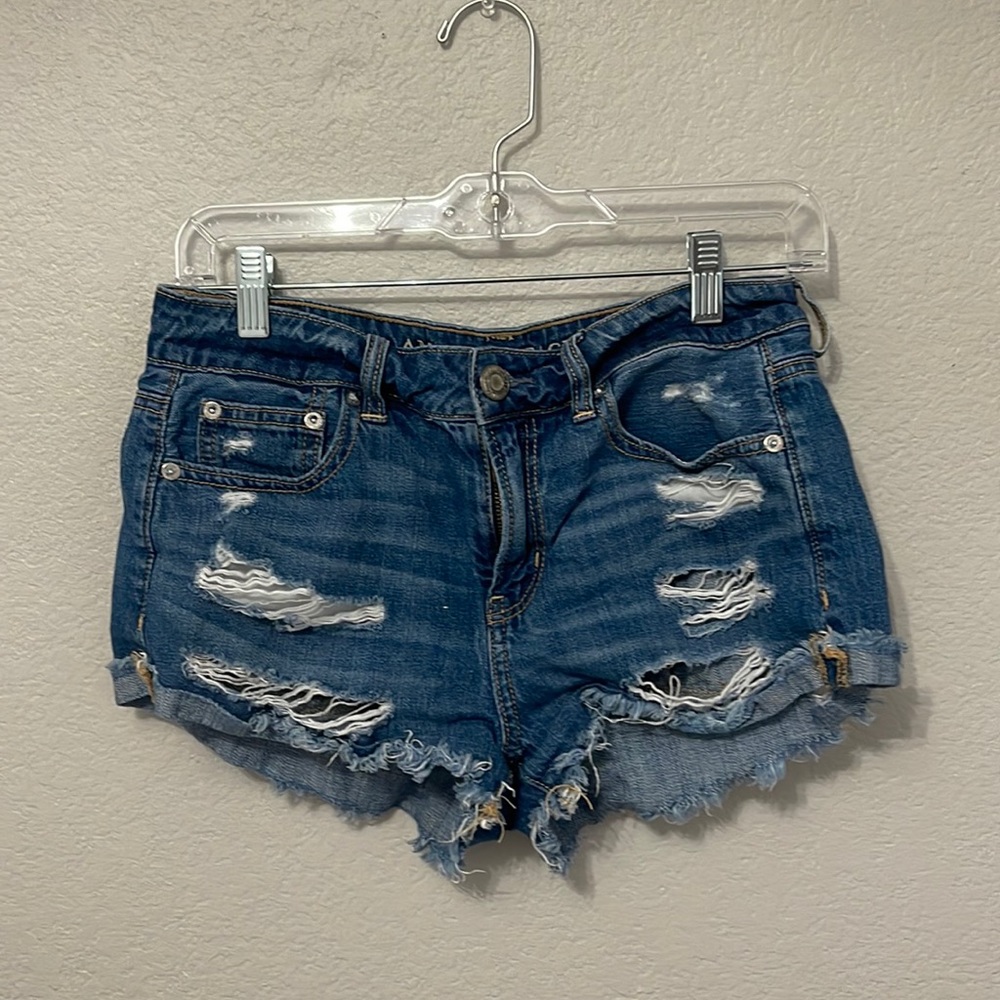 Distressed jean shorts